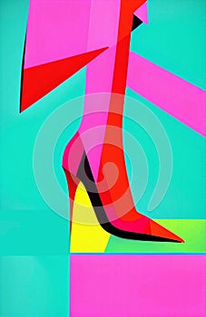 Woman footwear, high heels shoes, multicolored abstract illustration, generative ai, these depiction is fictitious and generated