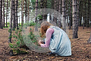 Woman foraging in forest