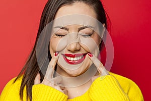 Woman forcing her smile