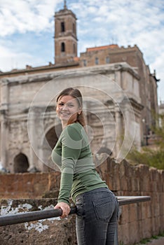 woman in foro romano, Rom, Italy