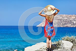 A woman in Fragolimnionas of Karpathos, Greece