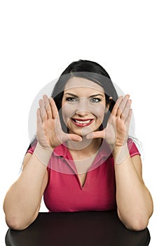 Woman framing her face