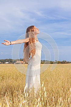 Woman freedom peace summer nature