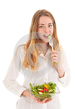 Woman with fresh salad for diet