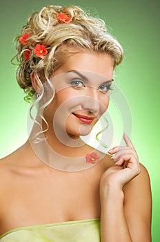 Woman with fresh spring flowers