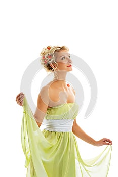 Woman with fresh spring flowers