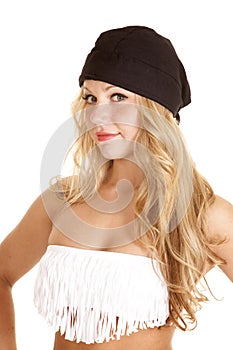 Woman fringe tube top black beanie