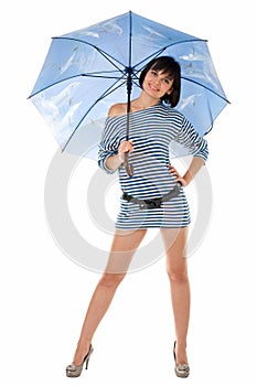 Woman in frock with umbrella