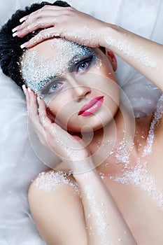 Woman with frost on face photo