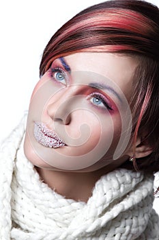 Woman with frost on lips