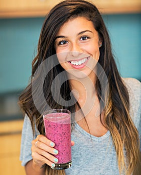 Woman with Fruit smoothie