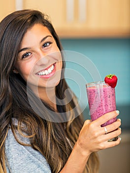 Woman with Fruit smoothie