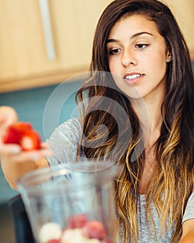 Woman with Fruit smoothie