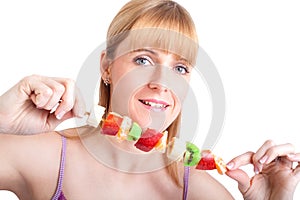 Woman with fruits and vegetables