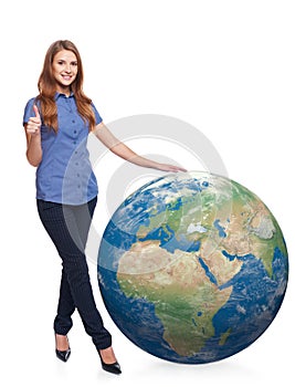 Woman in full length with earth globe