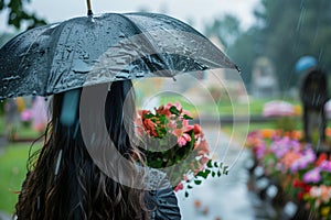 Woman at Funeral Under Umbrella
