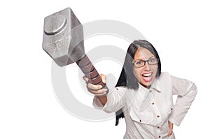 Woman in funny business concept on white