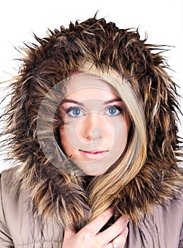 Woman with fur hood
