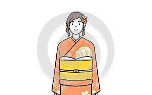 Woman in furisode with a smile facing forward photo