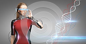 Woman with futuristic glasses and sensors