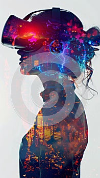 Woman With Futuristic Headpiece in City Background photo