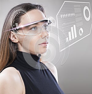 Woman with futuristic smart glasses