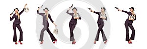 The woman gangster with gun in vintage concept