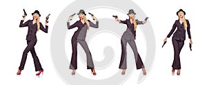 The woman gangster with gun in vintage concept