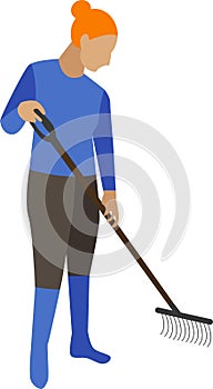 Woman gardener raking vector icon isolated on white