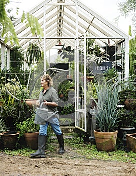 Woman gardening alone outdoor