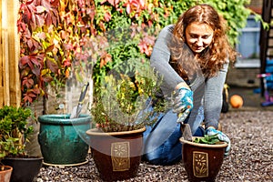 Woman gardening in the autumn