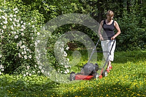 Woman gardening in back yard
