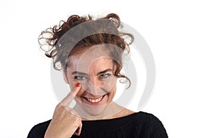 Woman with gaze and finge photo