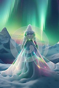 Woman gazing at the Aurora Borealis ai Generated image