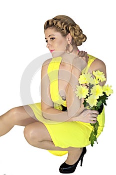 The woman with gentle yellow flowers