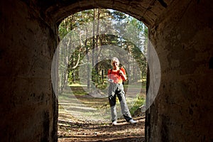 A woman geocaching