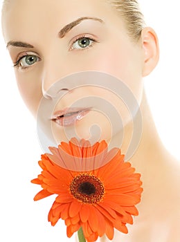 Woman with gerber flower