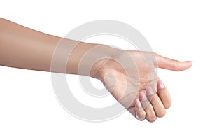 Woman gesture hand holding object