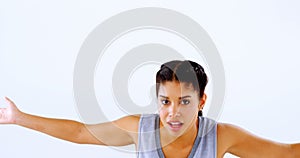 Woman gesturing against white background 4k