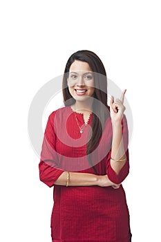 Woman gesturing and smiling