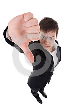 Woman gesturing thumbs down