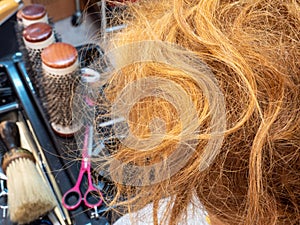 Woman getting her hair done in a hair salon