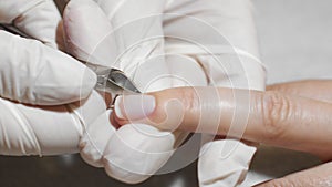 Woman getting nail manicure. Prepare for varnish coating.