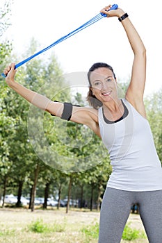 woman getting ready for exercising outdoors