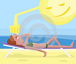 Woman getting sunstroke at beach