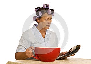 Woman With Giant Coffee Cup For LOTS Of Caffeine photo