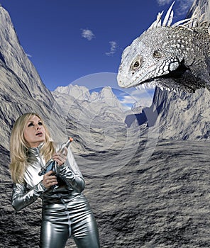 Woman with giant reptile