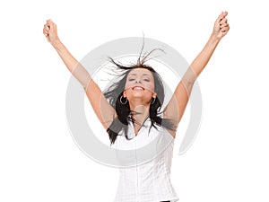 Woman girl clenching arms in excitement