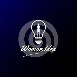 Woman Girl Female Lady Light Bulb Idea Creative Innovation Logo Design Vector