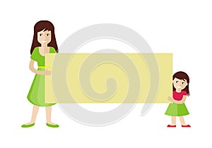 Woman and Girl Holding Blank Message Board